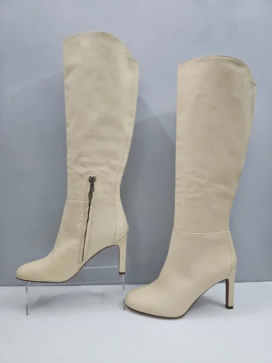 Sam Edelman Shauna Knee High Boot Womens 9 Eggshell Cream Leather Stiletto Heel - Picture 2 of 16